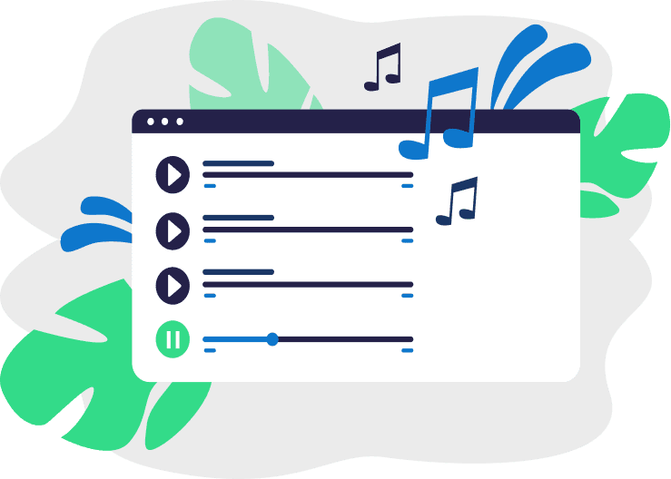 Ilustração de um tablet na horizontal com um aplicativo de streaming de músicas aberto