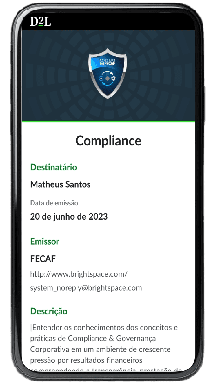 Imagem de um celular com uma imagem de como é exibida a microcertificação